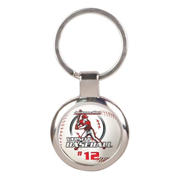 1 1/2" Round Keychain with White DynaSub Insert - Silver/White