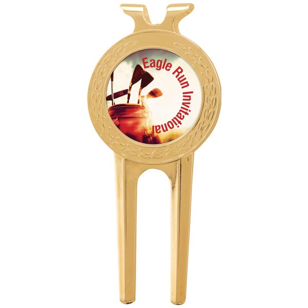 1 1/2" x 3" Gold Divot Tool with Custom Printed Insert - Gold