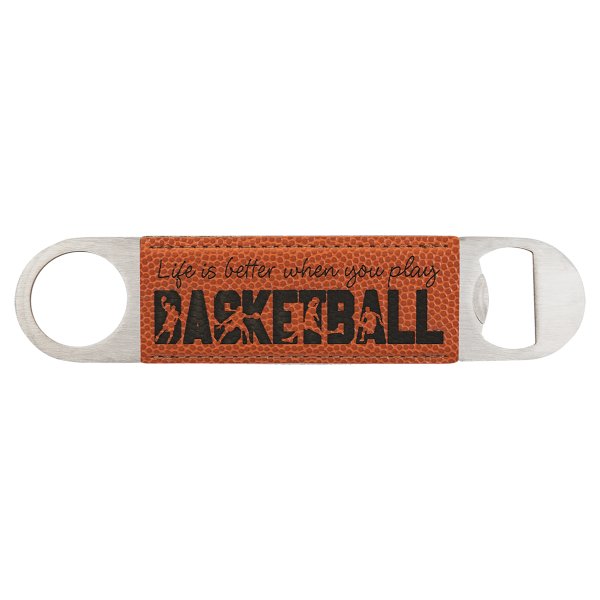 1 1/2" x 7" Basketball Engraved Faux Leather Bottle Opener - Orange
