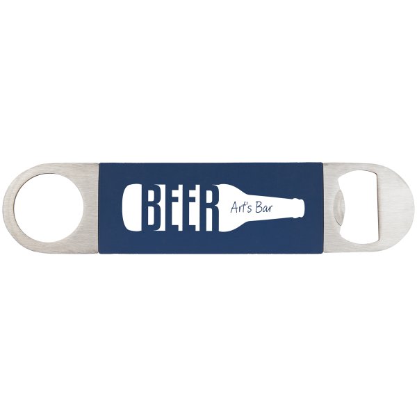 1 1/2" x 7" Navy Blue/White Bottle Opener with Silicone Grip - Navy Blue/White
