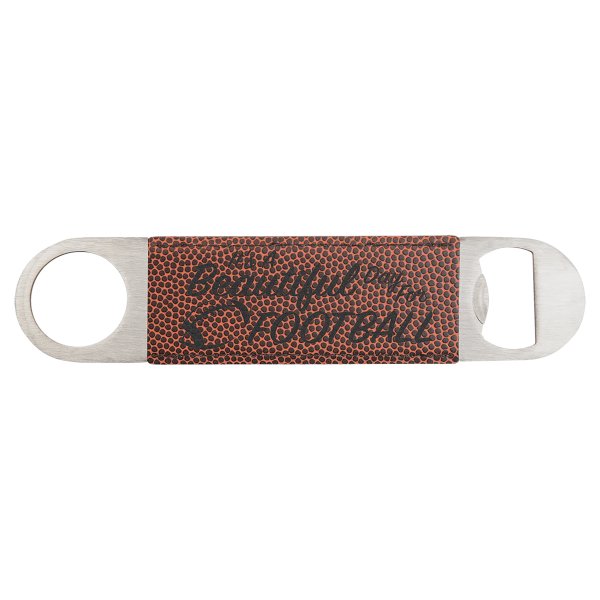 1 1/2" x 7" Football Engraved Faux Leather Bottle Opener - Brown
