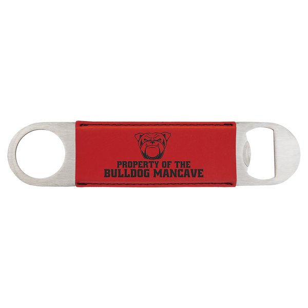 1 1/2" x 7" Red Engraved Faux Leather Bottle Opener - Red
