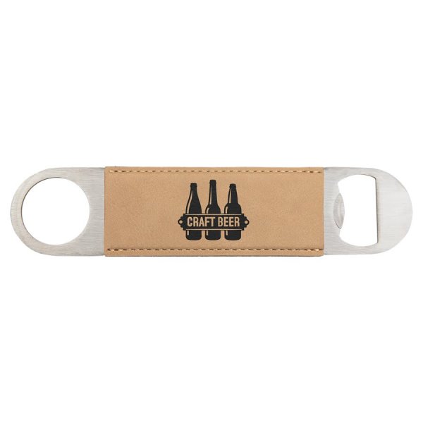 1 1/2" x 7" Light Brown Engraved Faux Leather Bottle Opener - Light Brown/Blk/Silv
