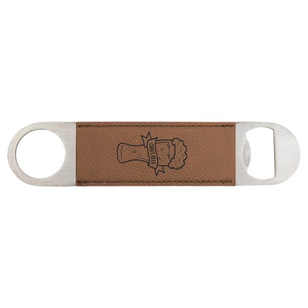 1 1/2" x 7" Dark Brown Engraved Faux Leather Bottle Opener - Dark Brown/Blk/Silv