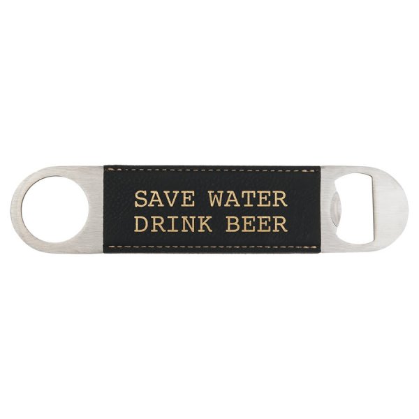 1 1/2" x 7" Black/Gold Engraved Faux Leather Bottle Opener - Black/Gold/Silver