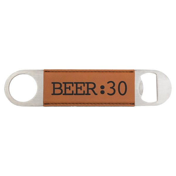 1 1/2" x 7" Rawhide Engraved Faux Leather Bottle Opener - Rawhide/Black/Silver