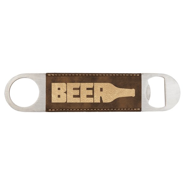 1 1/2" x 7" Rustic/Gold Engraved Faux Leather Bottle Opener - Brown/Gold/Silver