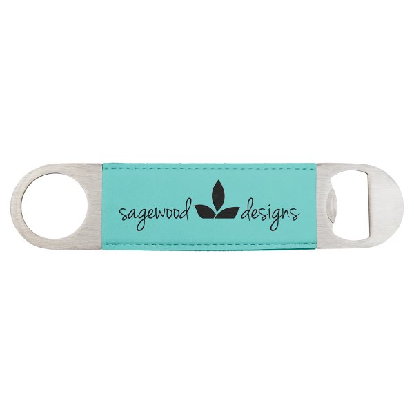 1 1/2" x 7" Teal Engraved Faux Leather Bottle Opener - Teal/Black/Silver