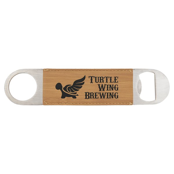 1 1/2" x 7" Bamboo Engraved Faux Leather Bottle Opener - Bamboo