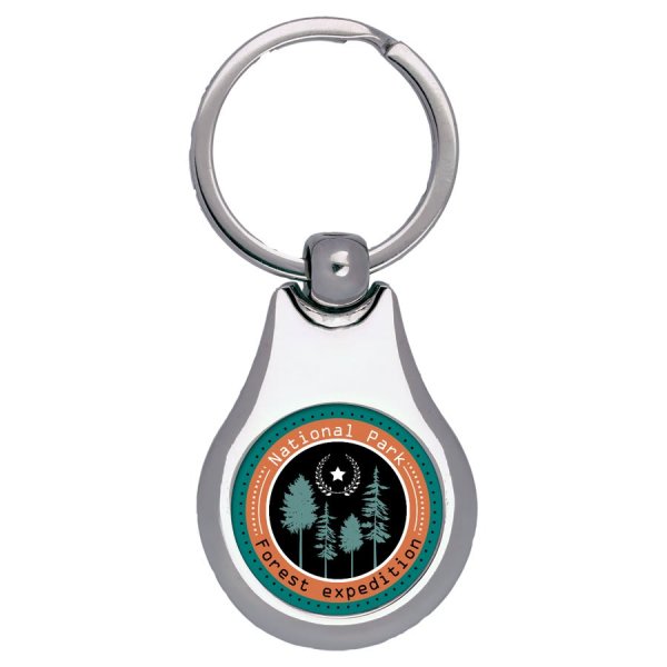 1 1/4" x 1 3/4" Silver Pear Custom Printed Keychain with White Insert - Silver/White