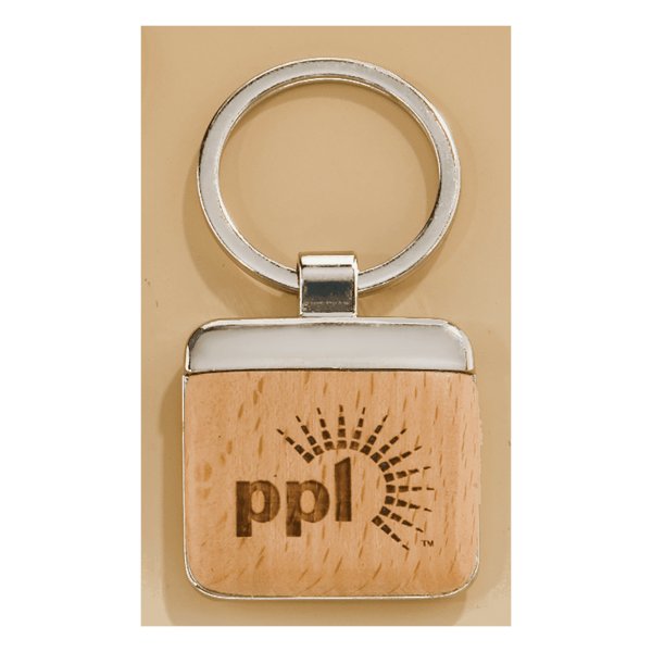 1 1/8" x 1 1/2" Silver Key Ring with Maplewood Insert - Silver/Maplewood