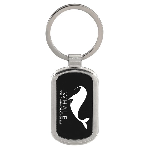 1 1/8" x 1 7/8" Black Custom Engraved Rectangle Keychain - Silver/Black