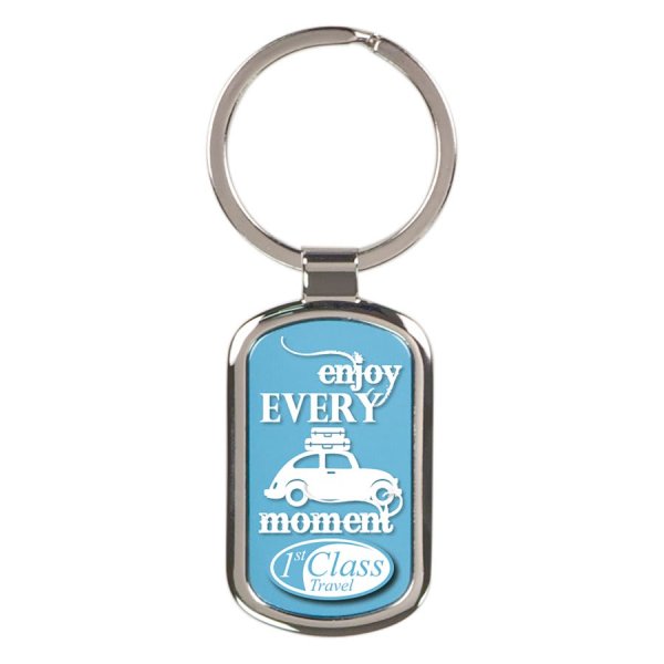 1 3/16" x 1 15/16" Rectangle Keychain with White DynaSub Insert - Silver/White