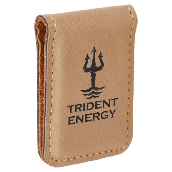1 3/4" x 2 1/2" Light Brown Engraved Faux Leather Money Clip - Light Brown