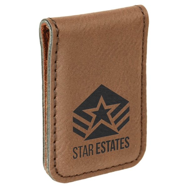 1 3/4" x 2 1/2" Dark Brown Engraved Faux Leather Money Clip - Dark Brown/Black