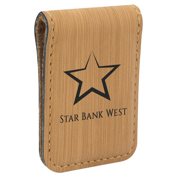 1 3/4" x 2 1/2" Bamboo Engraved Faux Leather Money Clip - Bamboo