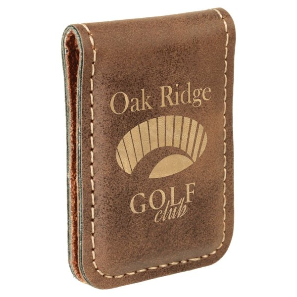 1 3/4" x 2 1/2" Rustic/Gold Engraved Faux Leather Money Clip - Rustic/Black
