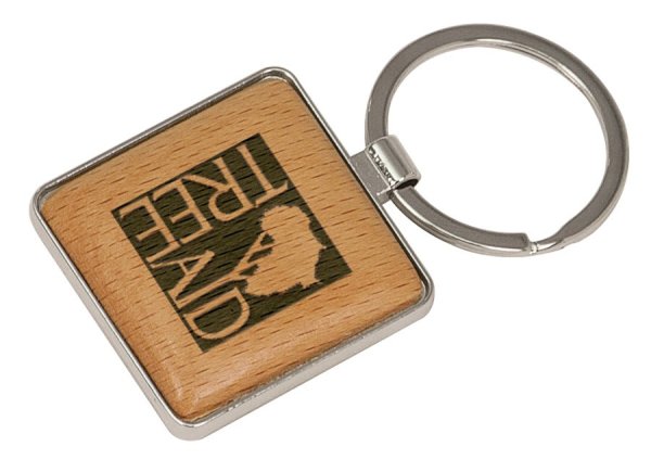 1 9/16" x 1 9/16" Silver/Wood Custom Engraved Square Keychain - Wood/Silver