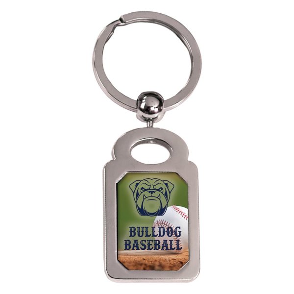1" x 1 3/8" Silver Rectangle Custom Printed Keychain with White Insert - Silver/White