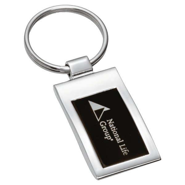 1" x 3 1/4" Chrome Plated Key Ring with Black Aluminum Insert - Silver/Black