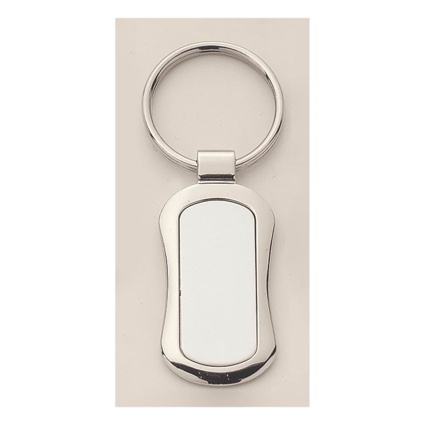 1" x 3 1/4" Polished Silver Key Ring with Matte Silver Custom Engraved Anodized Aluminum Insert - Silver