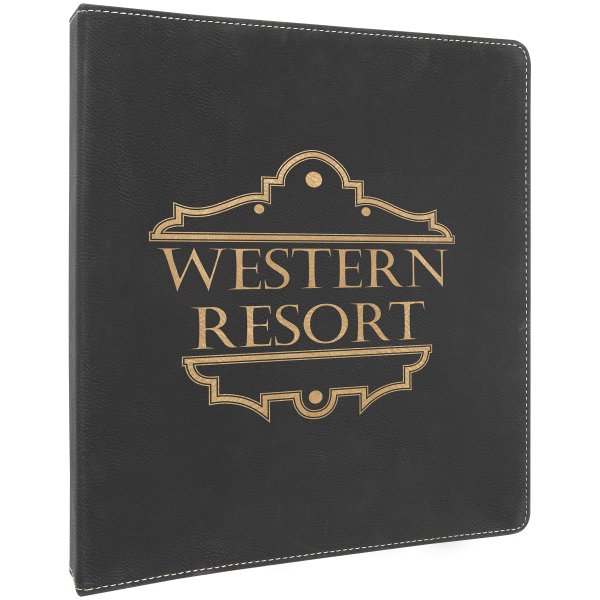 10 1/2" x 11 1/2" Black/Gold Engraved Faux Leather 3 Ring Binder with 1" Slant D Rings - Black