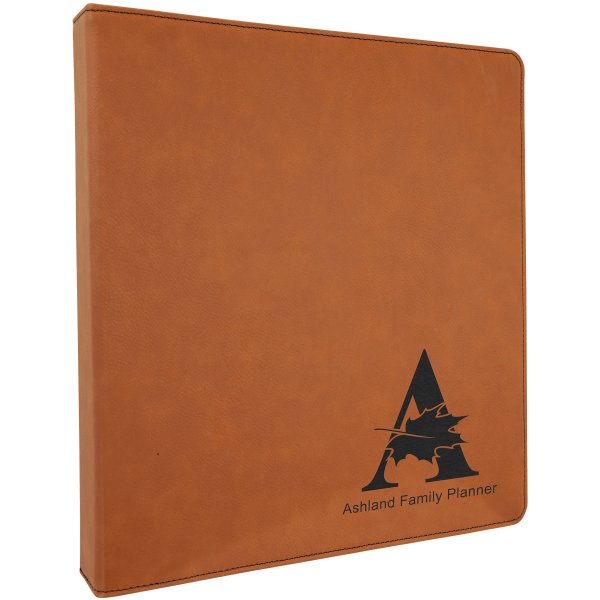 10 1/2" x 11 1/2" Rawhide Engraved Faux Leather 3 Ring Binder with 1" Slant D Rings - Rawhide