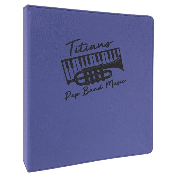 10 1/2" x 11 1/2" Purple/Black Engraved Faux Leather 3 Ring Binder with 1" Slant D Rings - Purple