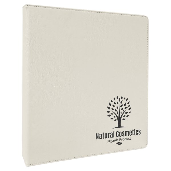 10 1/2" x 11 1/2" White Engraved Faux Leather 3 Ring Binder with 1" Slant DRings - White