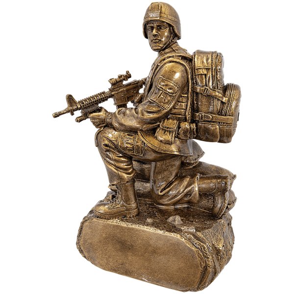 10" Antique Gold Military Resin Kneeling with Sandbags - Antique Gold