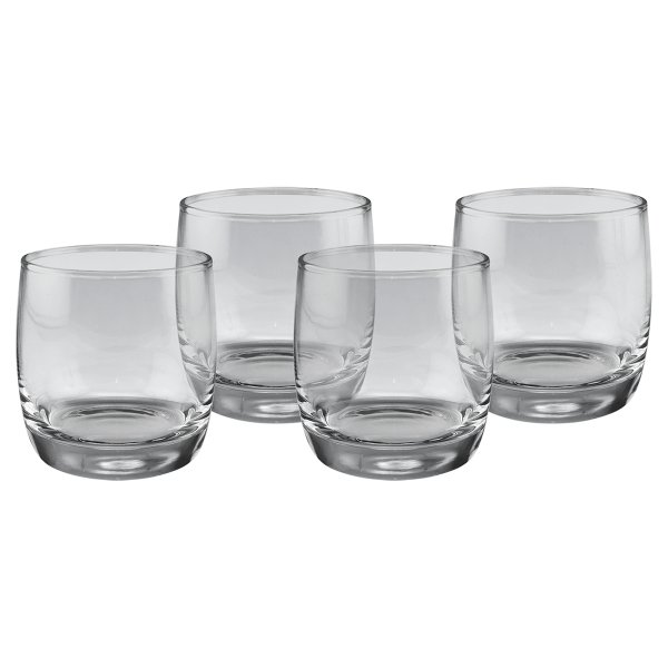 Four Polar Camel 10 oz. Round Rocks Glasses in Black Gift Box with Printed Paper Sleeve - clear