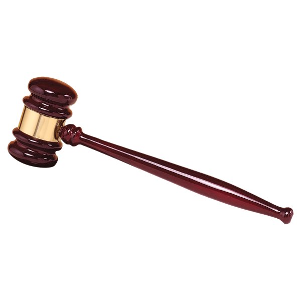 10" Rosewood Piano Finish Gavel with a Gold Gavel Band - Rosewood/Gold/Black
