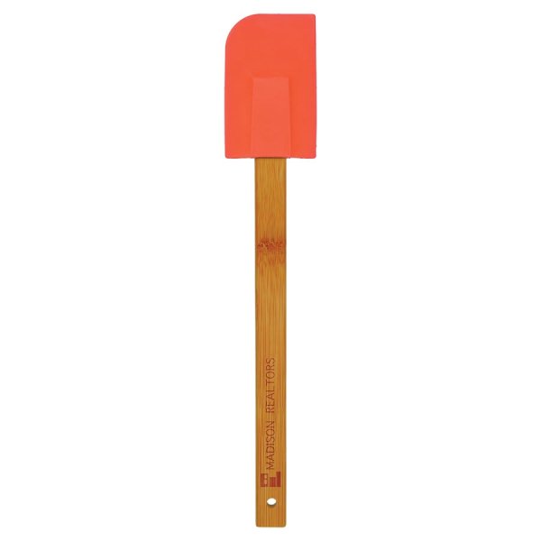 11 3/4" Red Silicone Spatula with Bamboo Handle - Red/Brown