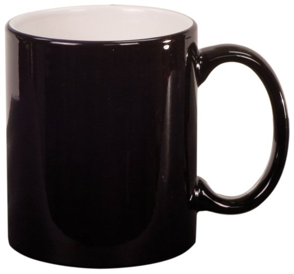 11 oz. Black Ceramic Round LazerMug - Black/White