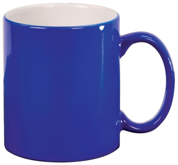 11 oz. Blue Ceramic Round LazerMug - Blue/White