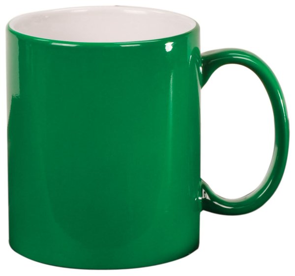 11 oz. Green Ceramic Round LazerMug - Green/White