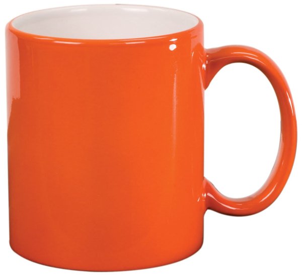 11 oz. Orange Ceramic Round LazerMug - Orange/White