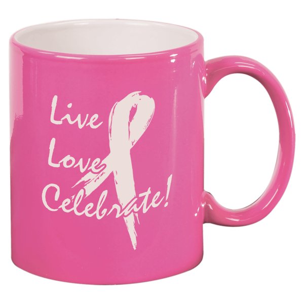 11 oz. Pink Ceramic Round LazerMug - Pink/White