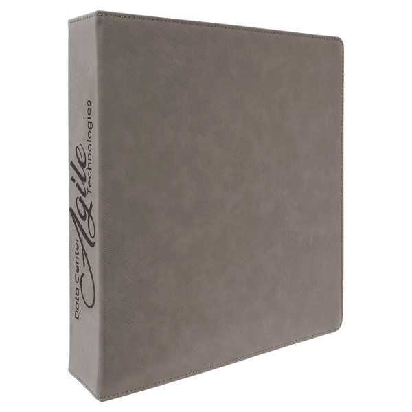 11" x 11 1/2" Gray Engraved Faux Leather 3 Ring Binder with 2" Slant D Rings - Gray