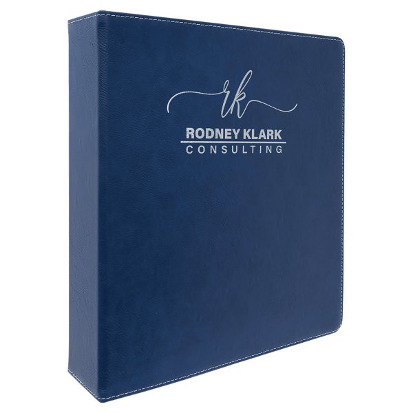11" x 11 1/2" Blue/Silver Engraved Faux Leather 3 Ring Binder with 2" Slant D Rings - Blue