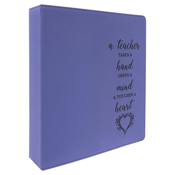 11" x 11 1/2" Purple/Black Engraved Faux Leather 3 Ring Binder with 2" Slant D Rings - Purple