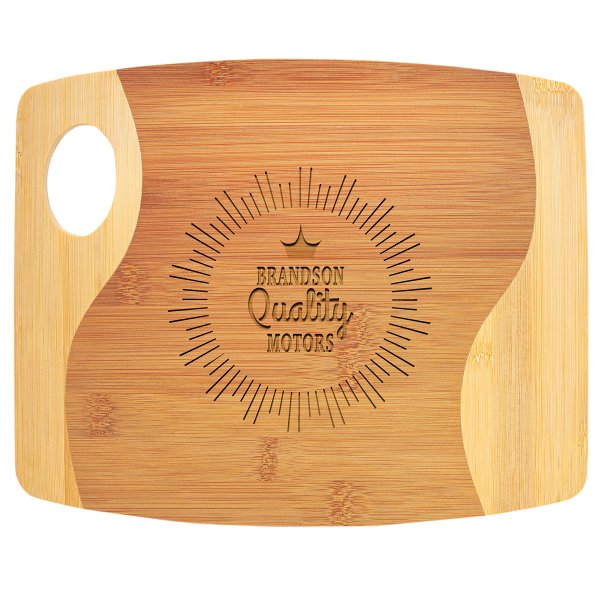 11" x 9" x 5/16" Bamboo Two Tone Cutting Board with Handle - Bamboo