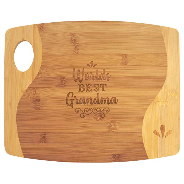 13 3/4" x 11" x 5/16" Bamboo Two Tone Cutting Board with Handle - Bamboo