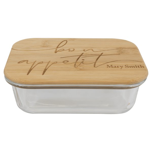 21 oz. Rectangle Glass Container with Bamboo Lid - Clear/Bamboo