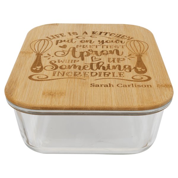 50 oz. Rectangle Glass Container with Bamboo Lid - Clear/Bamboo