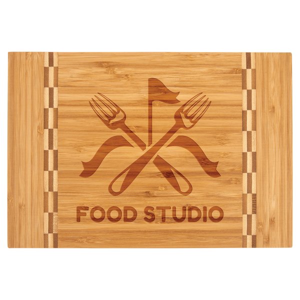 12" x 8 1/4" Bamboo Cutting Board with Butcher Block Inlay - Multi Brown