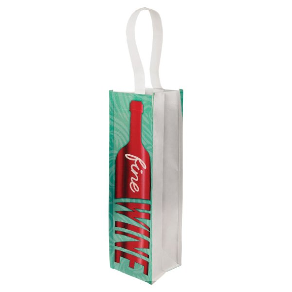 13 1/2" x 4" White Custom Printed Wine Bag with 3 1/2" Gusset - White