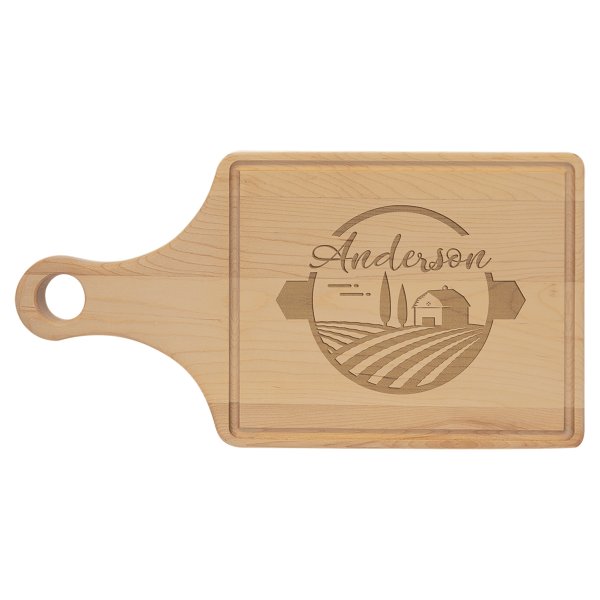 13 1/2" x 7" Maple Cutting Board Paddle Shape with Drip Ring - Multi Brown