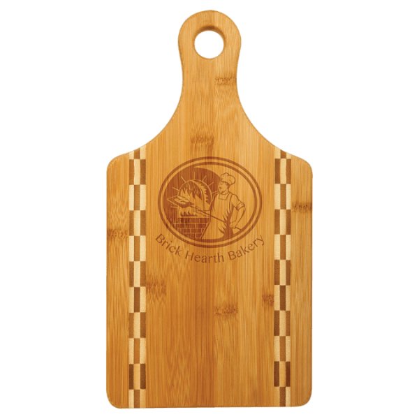 13 1/2" x 7" Paddle Shaped Bamboo Cutting Board with Butcher Block Inlay - Multi Brown