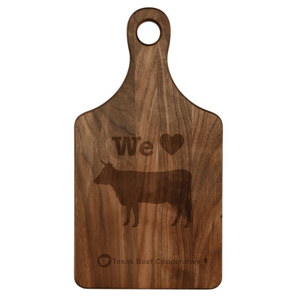 13 1/2" x 7" Walnut Paddle Shape Cutting Board - Dark Brown
